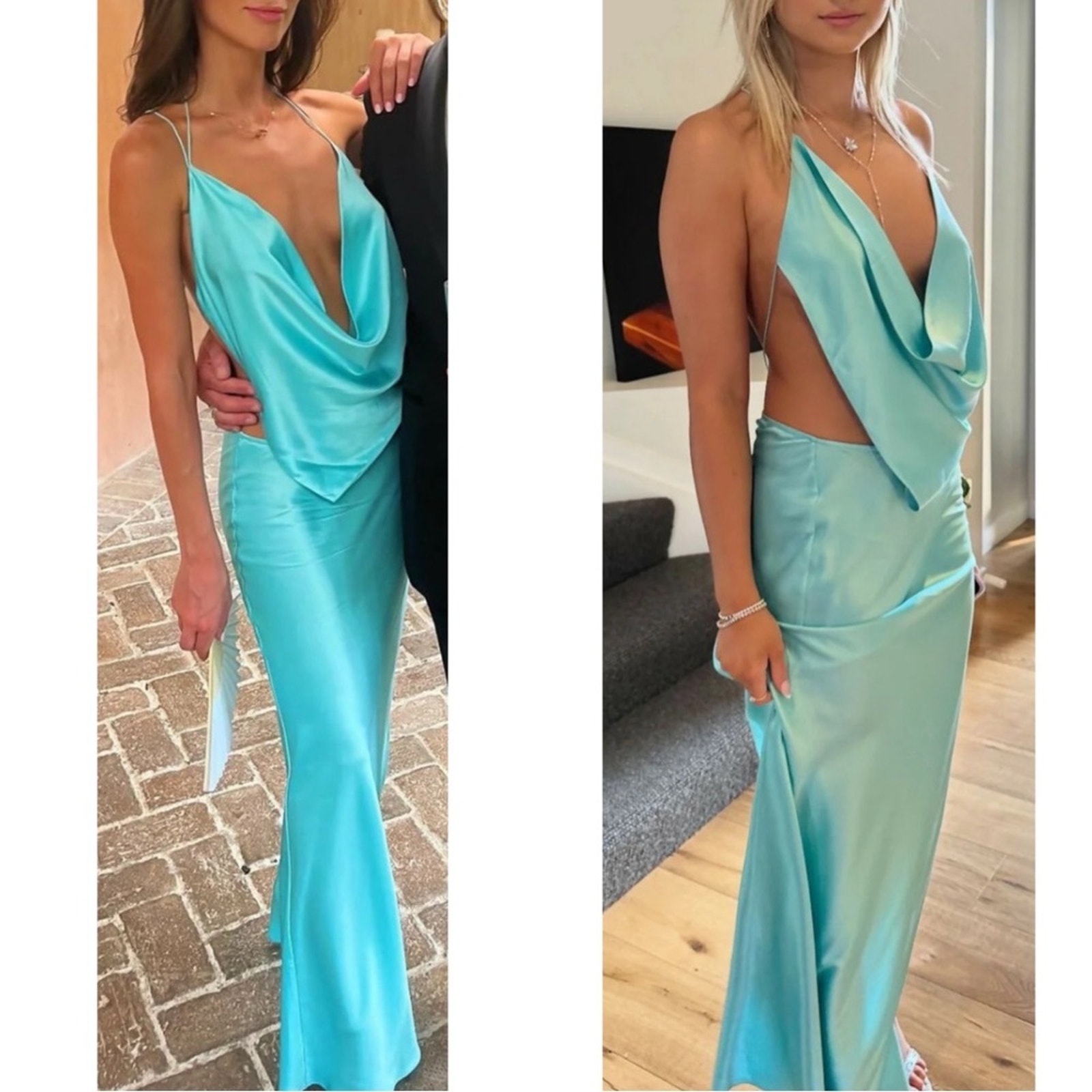 Michael Lo Sordo Iced Bias Draped Asymmetric Silk Maxi Dress In Blue Size 4 — image 3 of 8